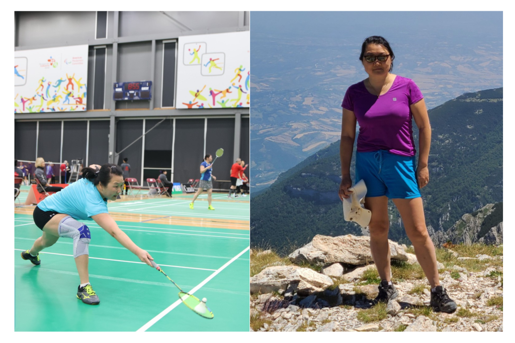 Yiwen playing badminton and hiking